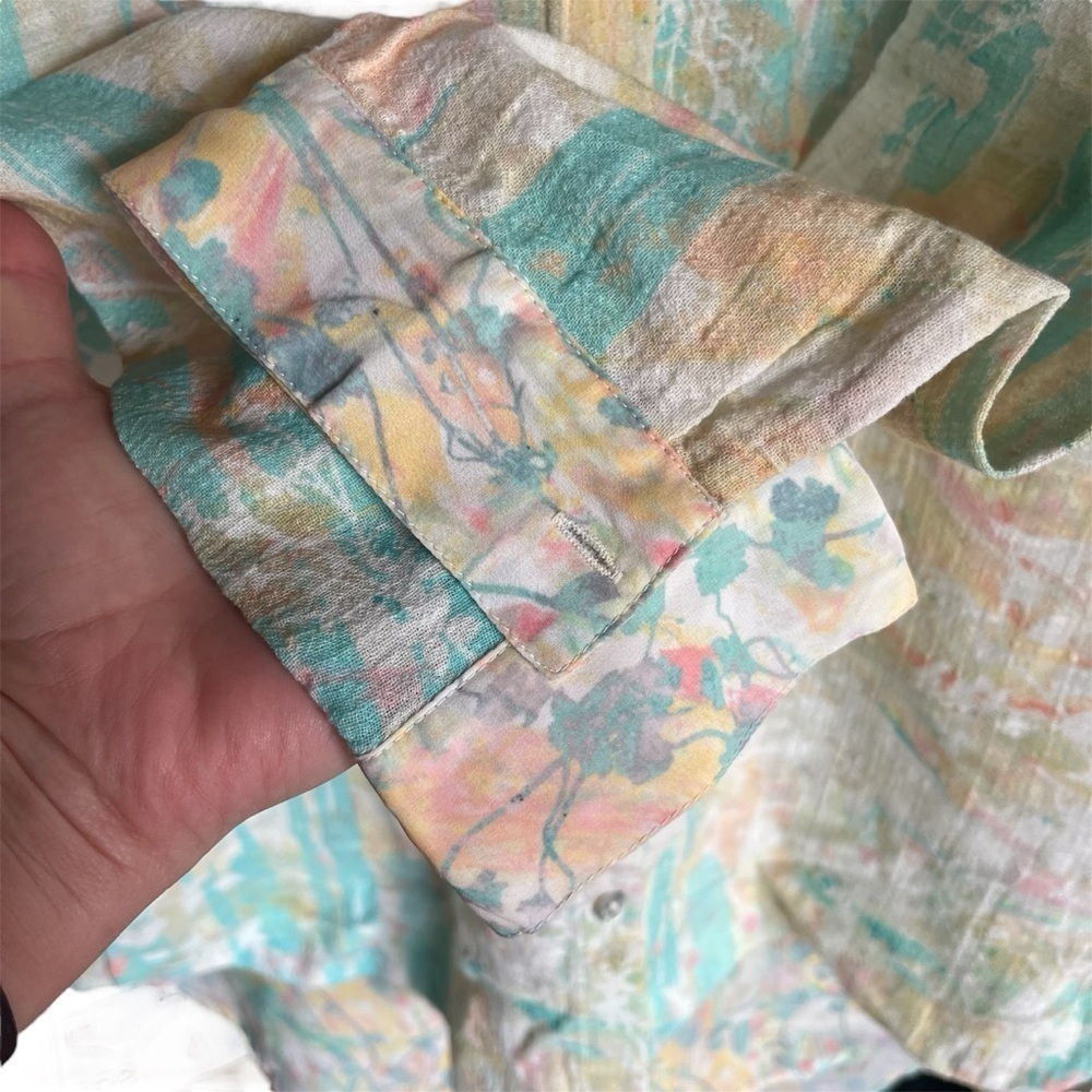 Soft Surroundings Pastel Floral Mixed Materials Button Down Shirt Medium - Picture 2 of 12